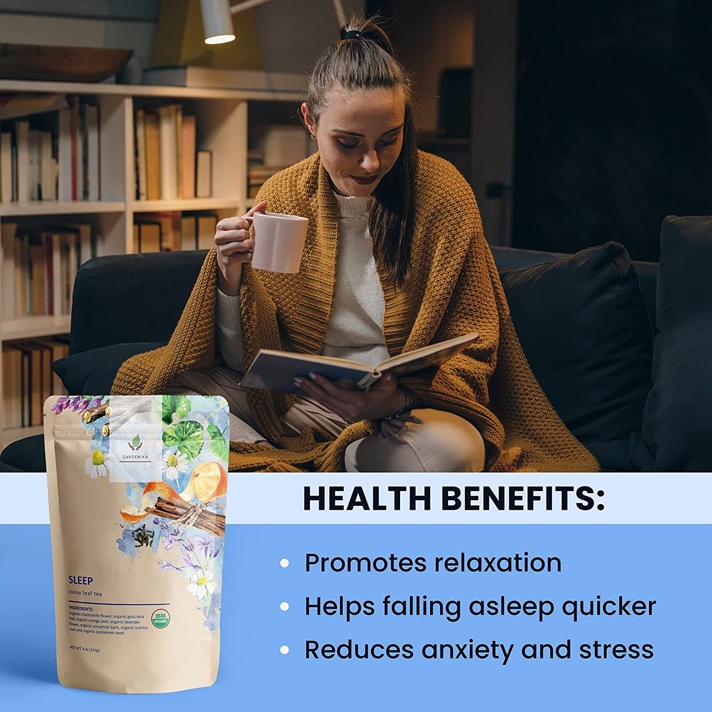 Sleep Tea — Organic Chamomile, Lavender & Gotu Kola Blend for Evening Relaxation