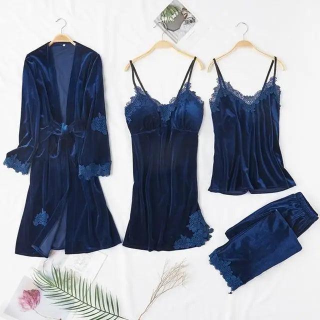Elegant 4-Piece Satin Sleepwear Set