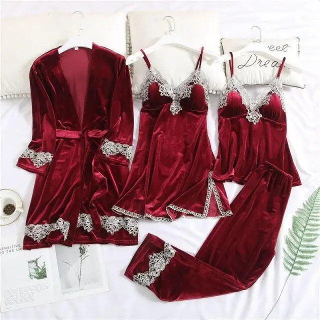 Elegant 4-Piece Satin Sleepwear Set