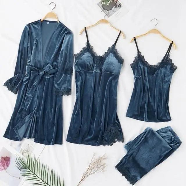 Elegant 4-Piece Satin Sleepwear Set