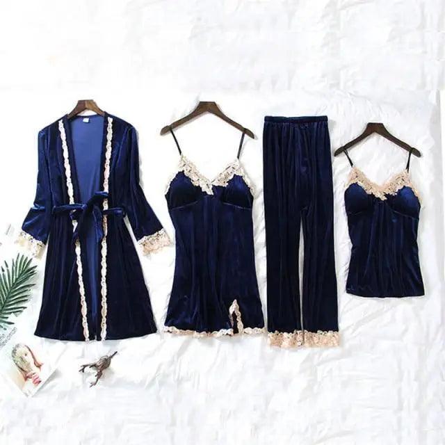 Elegant 4-Piece Satin Sleepwear Set