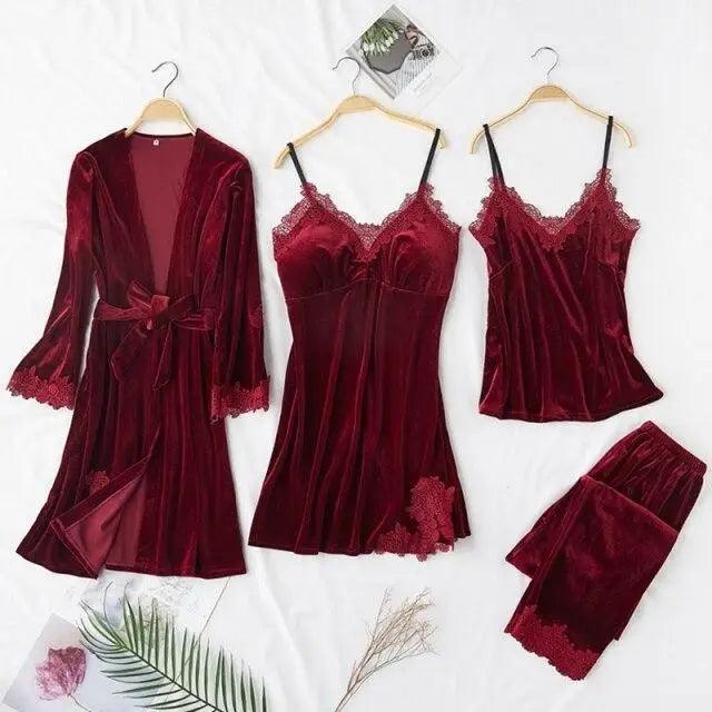 Elegant 4-Piece Satin Sleepwear Set