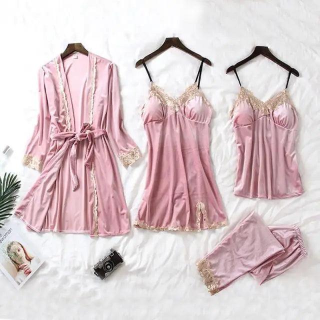 Elegant 4-Piece Satin Sleepwear Set