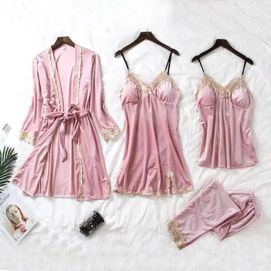 Elegant 4-Piece Satin Sleepwear Set
