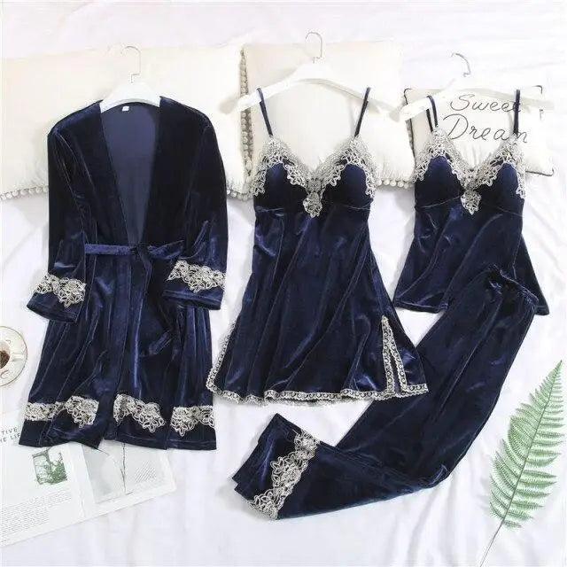 Elegant 4-Piece Satin Sleepwear Set