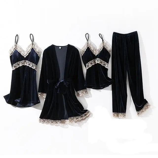 Elegant 4-Piece Satin Sleepwear Set