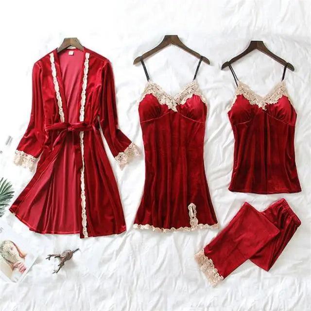 Elegant 4-Piece Satin Sleepwear Set