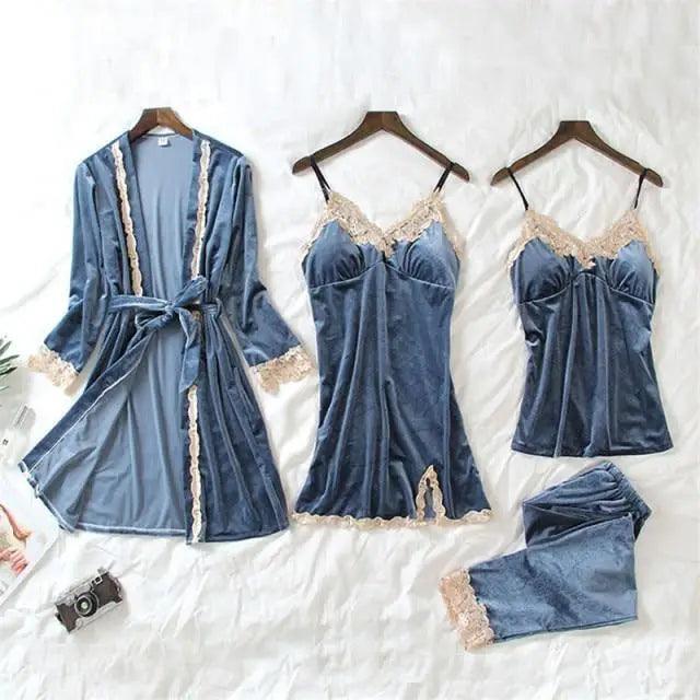 Elegant 4-Piece Satin Sleepwear Set