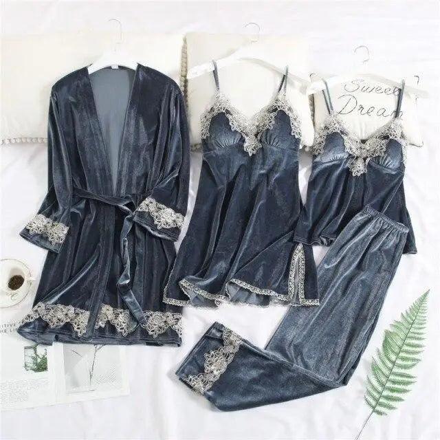 Elegant 4-Piece Satin Sleepwear Set