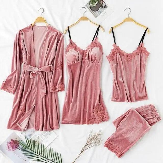 Elegant 4-Piece Satin Sleepwear Set
